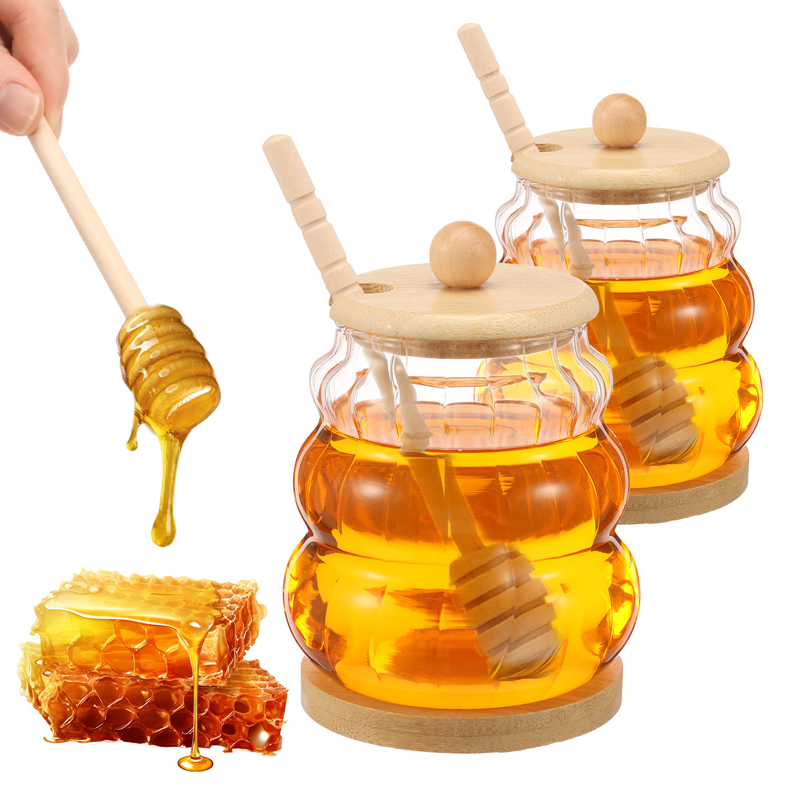 Food Storage Lidl - 2Pcs Glass Honey Jar with Dipper