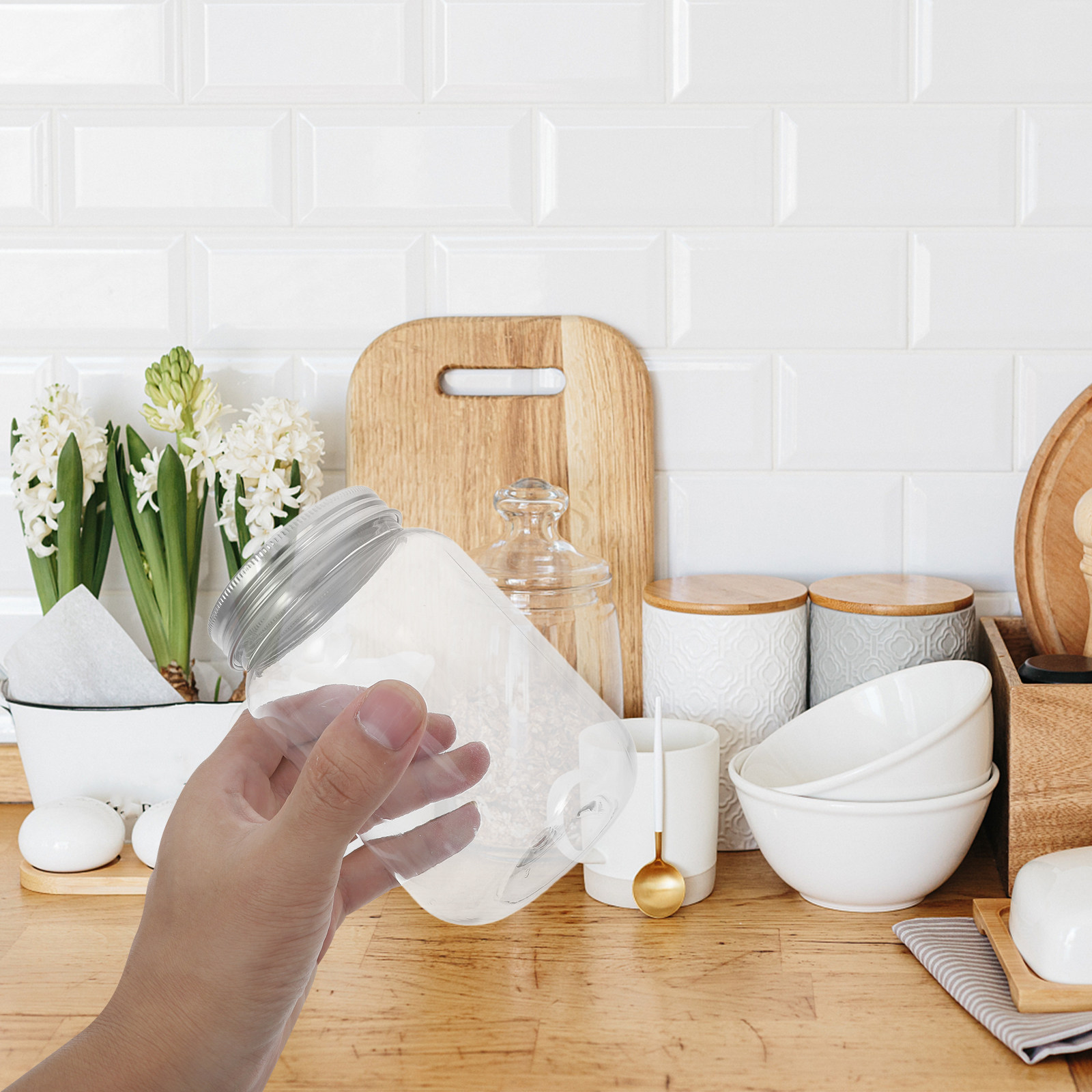 Food Storage Lid - 4Pcs Clear Plastic Jars with Airtight