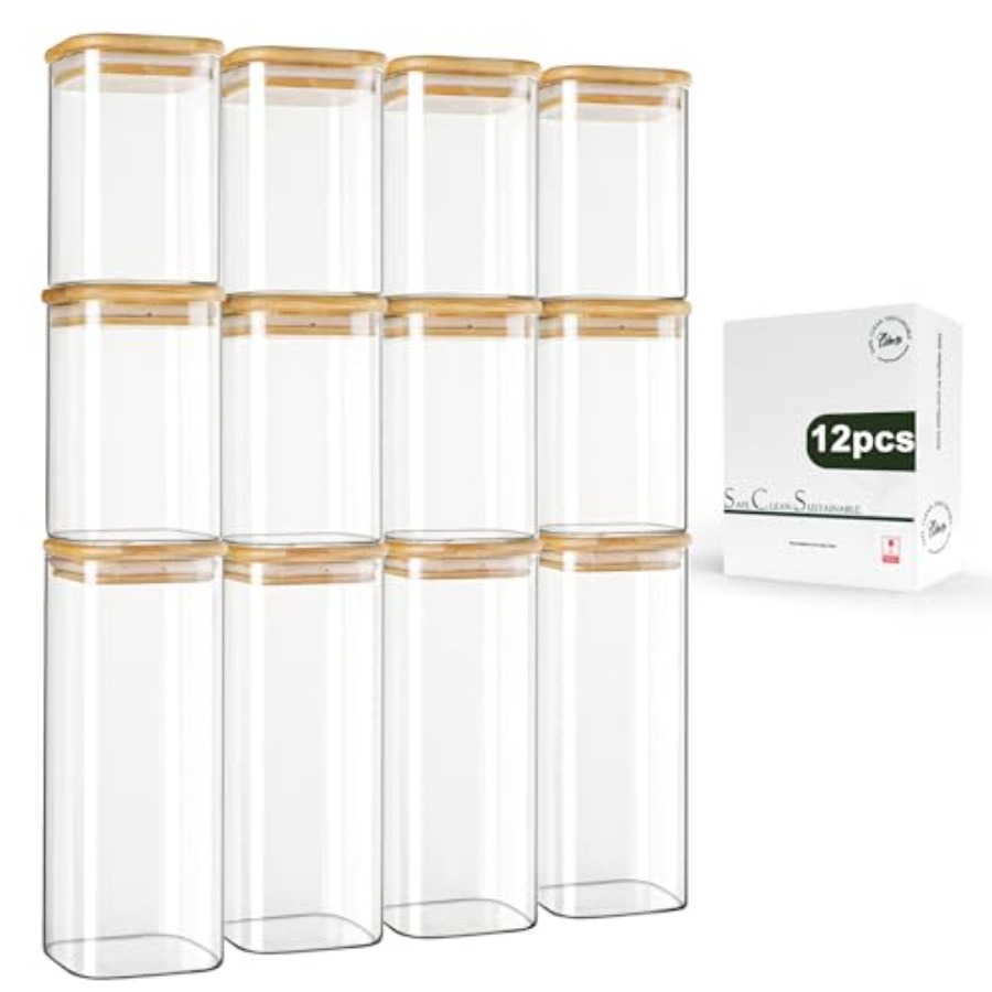 Food Storage Lid - 12-Pack Square Glass Storage Jars with