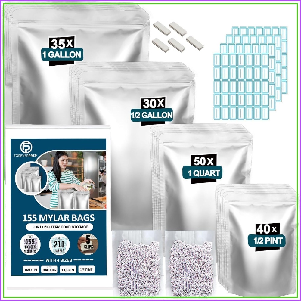 Food Storage Long Term - 155 Mylar Bags with 155 Oxygen