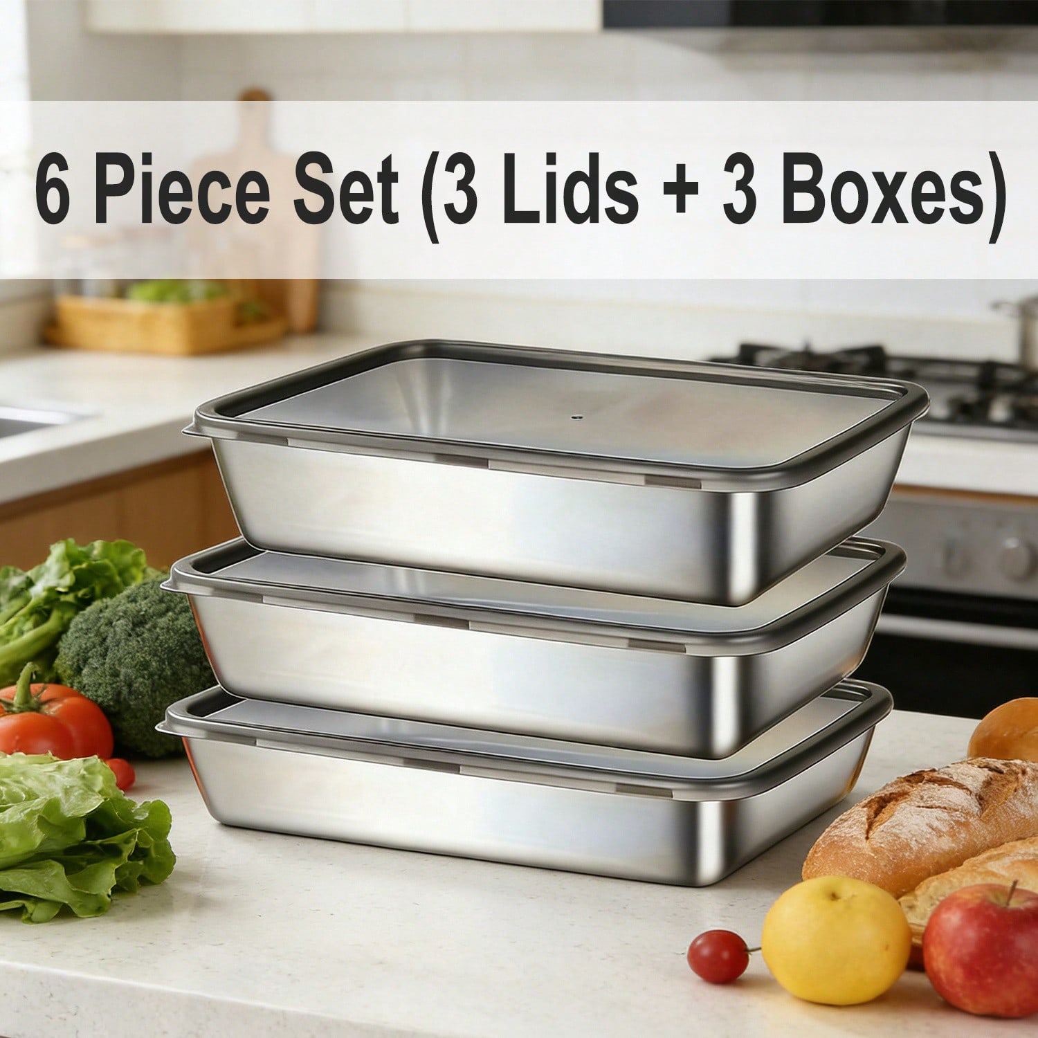 6pcs(3 Boxes+ 3 Lids) Stainles - đánh giá và giá Stainless Lunch Box